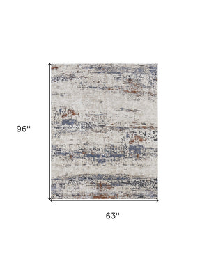 HomeRoots 5' Modern Gray Blue and Ivory Abstract Power Loom Area Rug for Elegant Living Spaces and Comfort 5' X 8' 567213