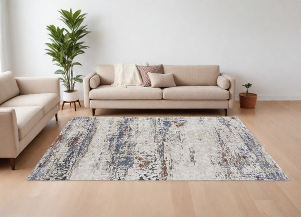 HomeRoots 5' Modern Gray Blue and Ivory Abstract Power Loom Area Rug for Elegant Living Spaces and Comfort 8' X 10' 567214