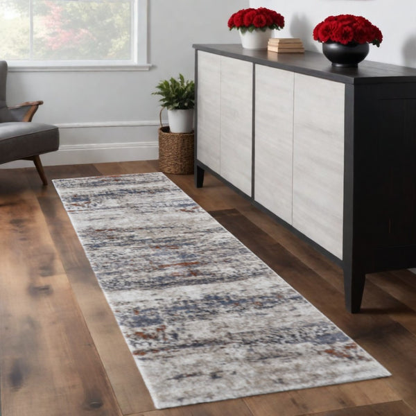 HomeRoots 5' Modern Gray Blue and Ivory Abstract Power Loom Area Rug for Elegant Living Spaces and Comfort 8' Runner 567216