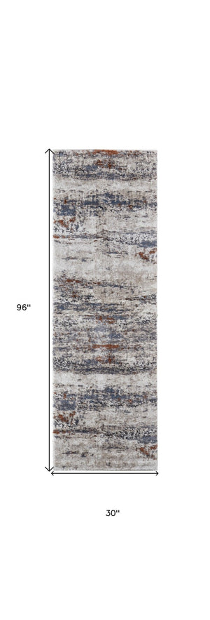 HomeRoots 5' Modern Gray Blue and Ivory Abstract Power Loom Area Rug for Elegant Living Spaces and Comfort 8' Runner 567216