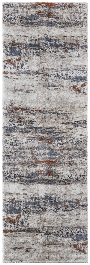 HomeRoots 5' Modern Gray Blue and Ivory Abstract Power Loom Area Rug for Elegant Living Spaces and Comfort 8' Runner 567216