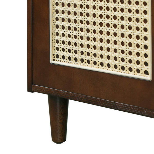 English Elm 30" Rattan Front Bathroom Vanity Solid Pine Cabinet with Ceramic Sink and Adjustable Shelf Walnut N710P293988P