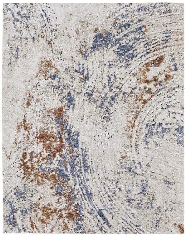 HomeRoots 5' Abstract Ivory Blue and Brown Area Rug – Modern Power Loom Design for Effortless Home Style 5' X 8' 567218