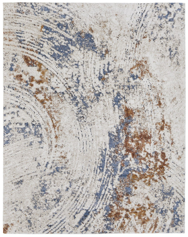 HomeRoots 5' Abstract Ivory Blue and Brown Area Rug – Modern Power Loom Design for Effortless Home Style 10' X 14' 567220