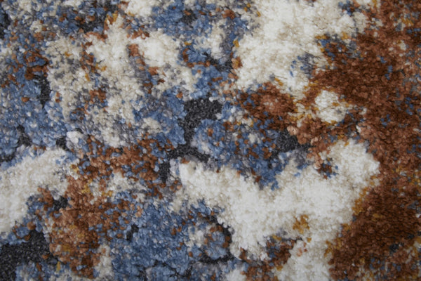 HomeRoots 5' Abstract Ivory Blue and Brown Area Rug – Modern Power Loom Design for Effortless Home Style 10' X 14' 567220