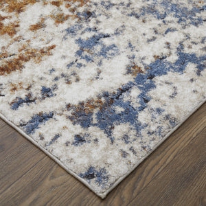 HomeRoots 5' Abstract Ivory Blue and Brown Area Rug – Modern Power Loom Design for Effortless Home Style 8' Runner 567221
