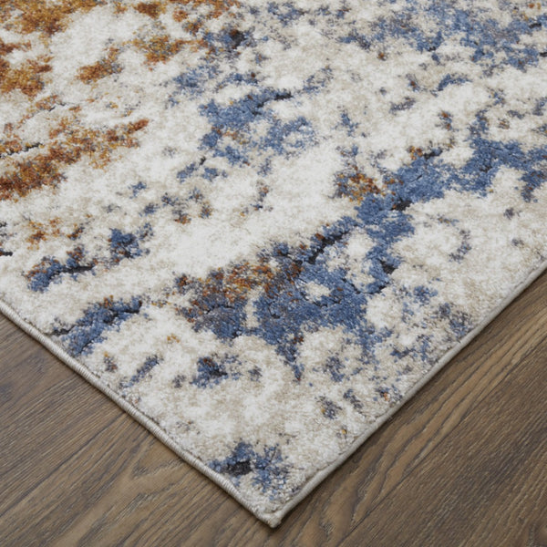 HomeRoots 5' Abstract Ivory Blue and Brown Area Rug – Modern Power Loom Design for Effortless Home Style 8' Runner 567221