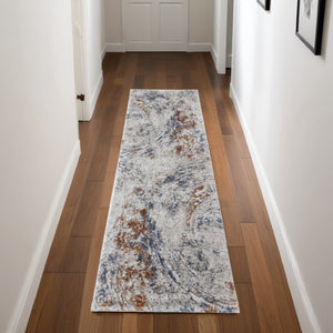 HomeRoots 5' Abstract Ivory Blue and Brown Area Rug – Modern Power Loom Design for Effortless Home Style 8' Runner 567221
