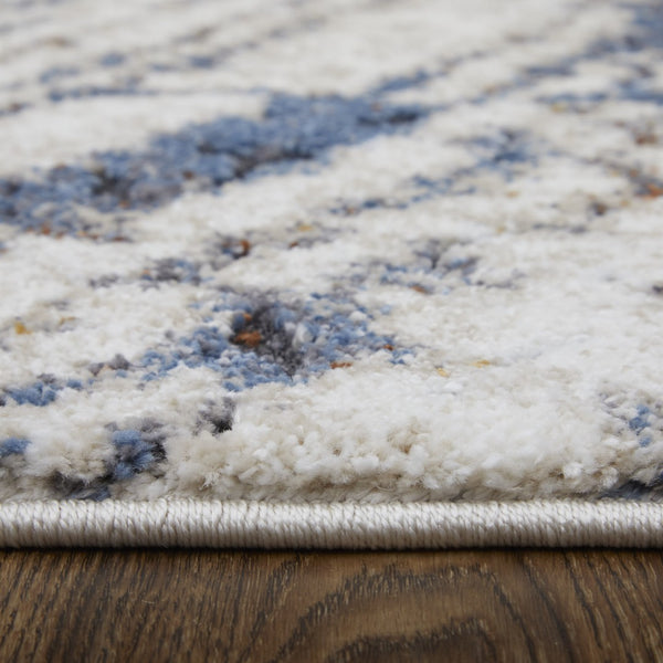 HomeRoots 5' Abstract Ivory Blue and Brown Area Rug – Modern Power Loom Design for Effortless Home Style 8' Runner 567221