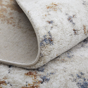 HomeRoots 5' Abstract Ivory Blue and Brown Area Rug – Modern Power Loom Design for Effortless Home Style 8' Runner 567221