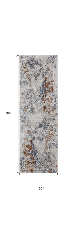 HomeRoots 5' Abstract Ivory Blue and Brown Area Rug – Modern Power Loom Design for Effortless Home Style 8' Runner 567221