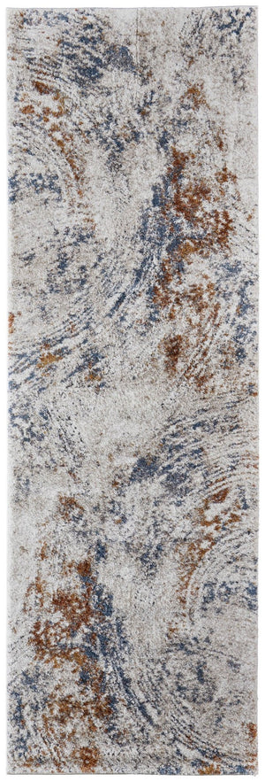 HomeRoots 5' Abstract Ivory Blue and Brown Area Rug – Modern Power Loom Design for Effortless Home Style 8' Runner 567221