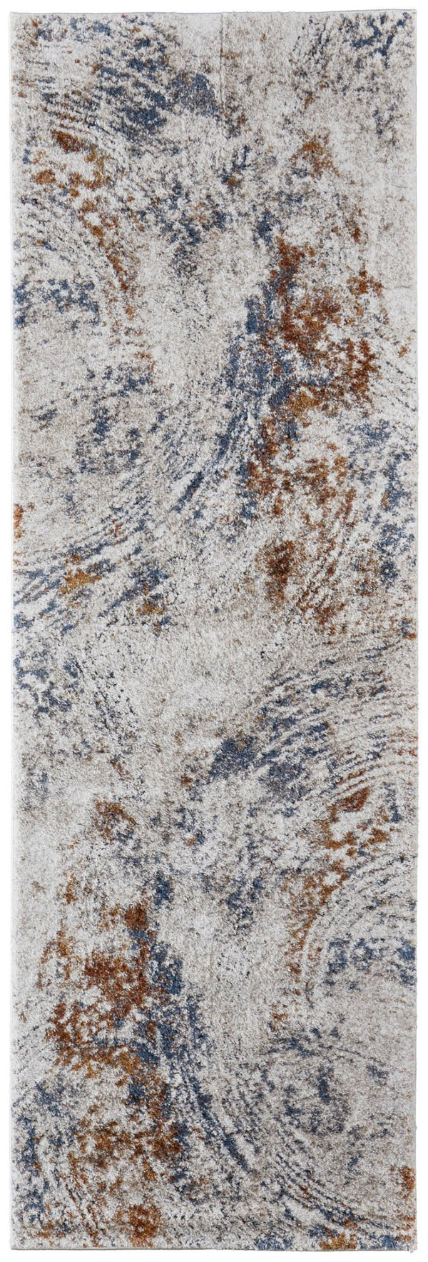 HomeRoots 5' Abstract Ivory Blue and Brown Area Rug – Modern Power Loom Design for Effortless Home Style 8' Runner 567221