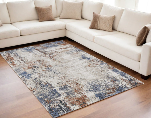 HomeRoots 5' Transform Your Space with a Blue Gray and Brown Abstract Power Loomed Area Rug for Modern Homes 5' X 8' 567223