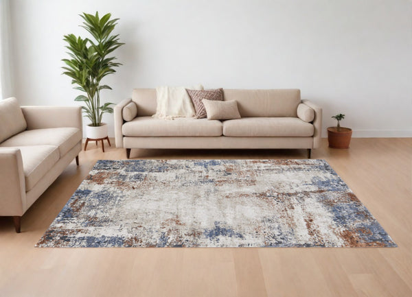 HomeRoots 5' Transform Your Space with a Blue Gray and Brown Abstract Power Loomed Area Rug for Modern Homes 8' X 10' 567224