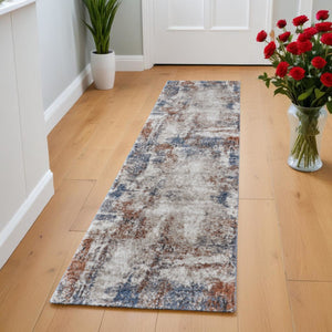 HomeRoots 5' Transform Your Space with a Blue Gray and Brown Abstract Power Loomed Area Rug for Modern Homes 8' Runner 567226