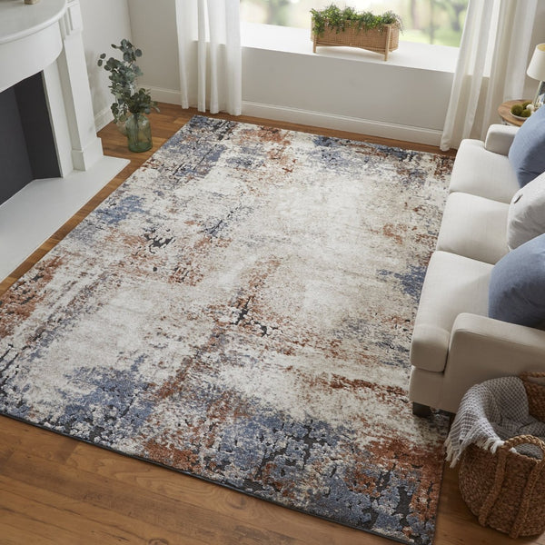 HomeRoots 5' Transform Your Space with a Blue Gray and Brown Abstract Power Loomed Area Rug for Modern Homes 8' Runner 567226