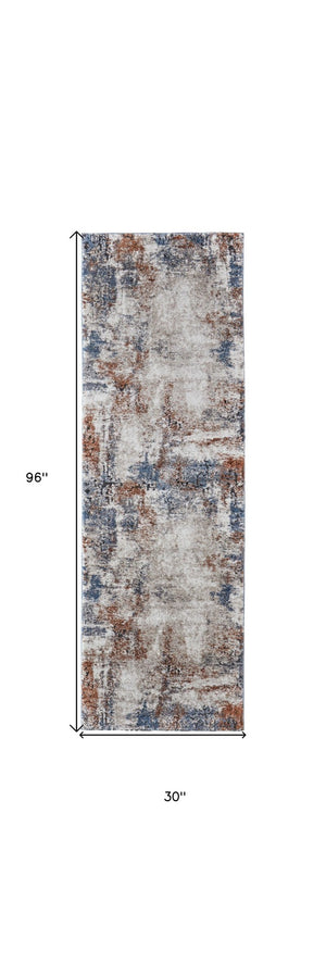 HomeRoots 5' Transform Your Space with a Blue Gray and Brown Abstract Power Loomed Area Rug for Modern Homes 8' Runner 567226