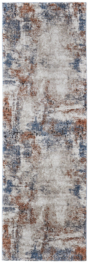 HomeRoots 5' Transform Your Space with a Blue Gray and Brown Abstract Power Loomed Area Rug for Modern Homes 8' Runner 567226