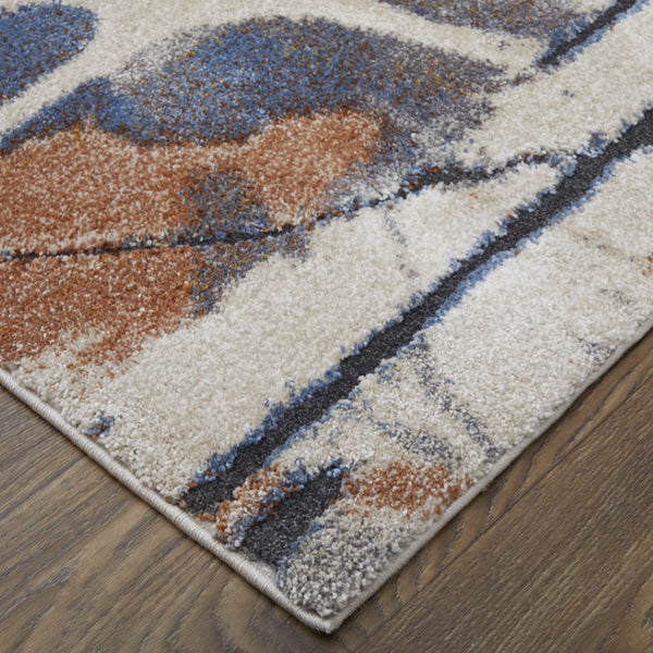 HomeRoots 5' Modern Abstract Area Rug in Ivory, Blue, and Brown - Durable, Stain-Resistant Design for Living Spaces 5' X 8' 567228