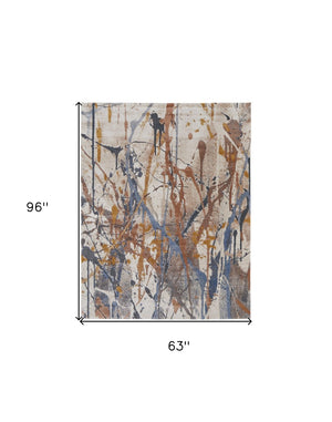 HomeRoots 5' Modern Abstract Area Rug in Ivory, Blue, and Brown - Durable, Stain-Resistant Design for Living Spaces 5' X 8' 567228