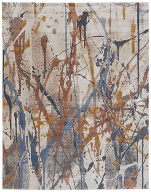 HomeRoots 5' Modern Abstract Area Rug in Ivory, Blue, and Brown - Durable, Stain-Resistant Design for Living Spaces 8' X 10' 567229
