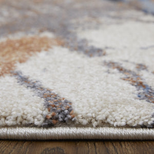 HomeRoots 5' Modern Abstract Area Rug in Ivory, Blue, and Brown - Durable, Stain-Resistant Design for Living Spaces 8' Runner 567231
