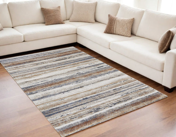 HomeRoots 5' Striped Power Loom Area Rug - Durable, Stain-Resistant Design for Modern Living Spaces & Family Rooms 5' X 8' 567233