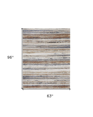 HomeRoots 5' Striped Power Loom Area Rug - Durable, Stain-Resistant Design for Modern Living Spaces & Family Rooms 5' X 8' 567233