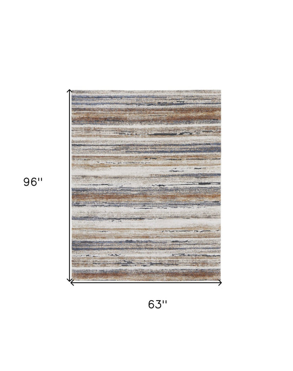 HomeRoots 5' Striped Power Loom Area Rug - Durable, Stain-Resistant Design for Modern Living Spaces & Family Rooms 5' X 8' 567233