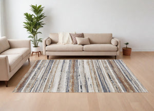 HomeRoots 5' Striped Power Loom Area Rug - Durable, Stain-Resistant Design for Modern Living Spaces & Family Rooms 8' X 10' 567234