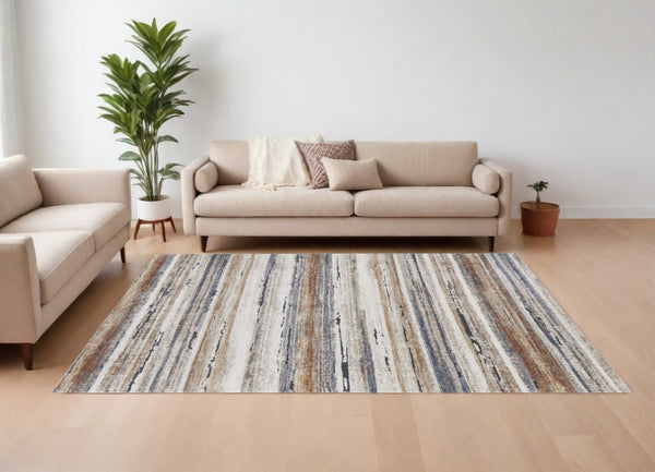 HomeRoots 5' Striped Power Loom Area Rug - Durable, Stain-Resistant Design for Modern Living Spaces & Family Rooms 8' X 10' 567234