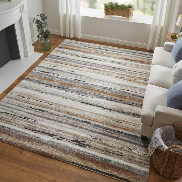 HomeRoots 5' Striped Power Loom Area Rug - Durable, Stain-Resistant Design for Modern Living Spaces & Family Rooms 8' Runner 567236