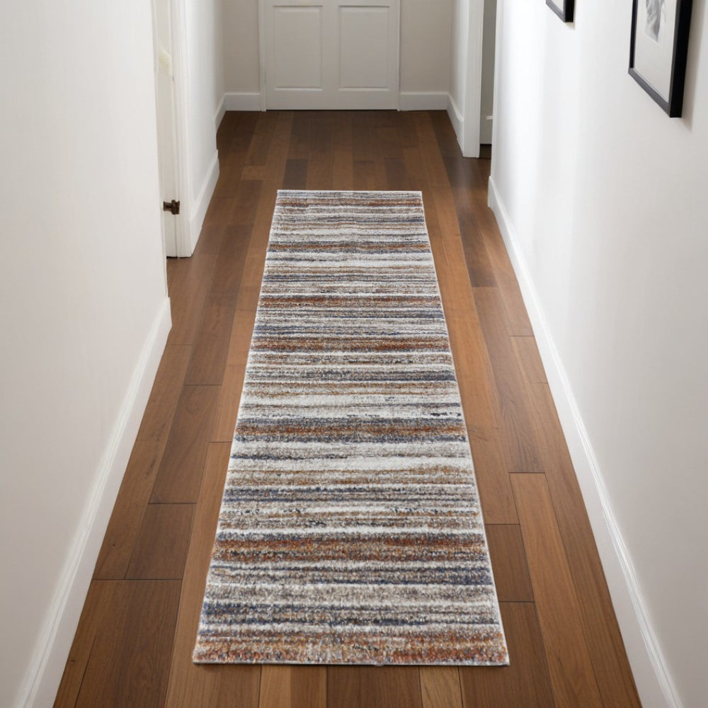 HomeRoots 5' Striped Power Loom Area Rug - Durable, Stain-Resistant Design for Modern Living Spaces & Family Rooms 8' Runner 567236