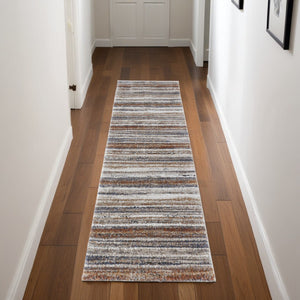 HomeRoots 5' Striped Power Loom Area Rug - Durable, Stain-Resistant Design for Modern Living Spaces & Family Rooms 8' Runner 567236