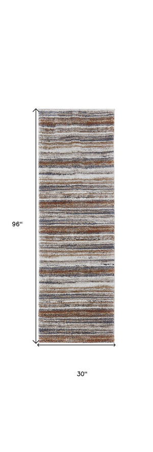 HomeRoots 5' Striped Power Loom Area Rug - Durable, Stain-Resistant Design for Modern Living Spaces & Family Rooms 8' Runner 567236