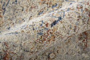 HomeRoots 3' Elegant Blue Tan and Red Distressed Oriental Area Rug with Tasseled Fringe for Vintage Charm 3' X 5' 567238