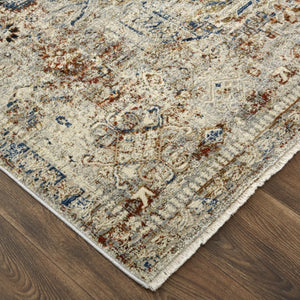HomeRoots 3' Elegant Blue Tan and Red Distressed Oriental Area Rug with Tasseled Fringe for Vintage Charm 3' X 5' 567238