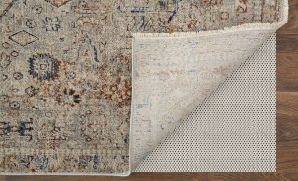 HomeRoots 3' Elegant Blue Tan and Red Distressed Oriental Area Rug with Tasseled Fringe for Vintage Charm 3' X 5' 567238