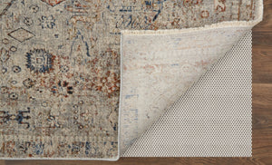 HomeRoots 3' Elegant Blue Tan and Red Distressed Oriental Area Rug with Tasseled Fringe for Vintage Charm 10' Runner 567239