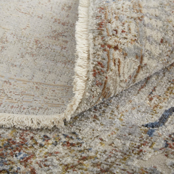 HomeRoots 3' Elegant Blue Tan and Red Distressed Oriental Area Rug with Tasseled Fringe for Vintage Charm 10' Runner 567239
