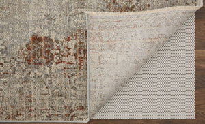 HomeRoots 3' Gray Ivory and Burnt Orange Distressed Oriental Area Rug with Tasseled Fringes for Timeless Style 3' X 5' 567242