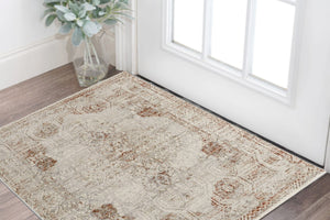 HomeRoots 3' Gray Ivory and Burnt Orange Distressed Oriental Area Rug with Tasseled Fringes for Timeless Style 3' X 5' 567242