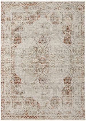 HomeRoots 3' Gray Ivory and Burnt Orange Distressed Oriental Area Rug with Tasseled Fringes for Timeless Style 3' X 5' 567242