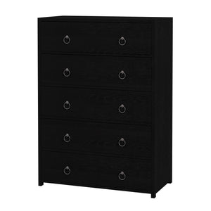 Butler Specialty Company Lark 5 Drawer Dresser – Elegant Wood Chest With Gold Ring Pull Hardware Black Mdf,Acacia Solids,Acacia Veneers 5672432-butler