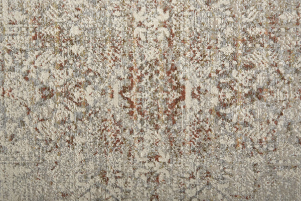 HomeRoots 3' Gray Ivory and Burnt Orange Distressed Oriental Area Rug with Tasseled Fringes for Timeless Style 10' Runner 567243