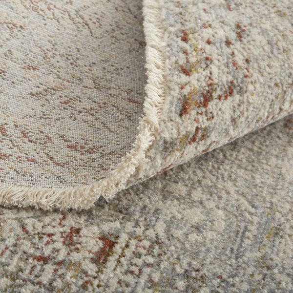 HomeRoots 3' Gray Ivory and Burnt Orange Distressed Oriental Area Rug with Tasseled Fringes for Timeless Style 12' Runner 567244