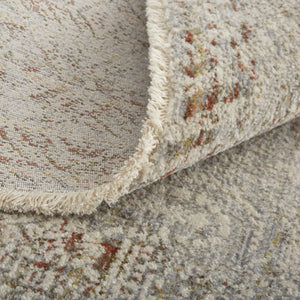 HomeRoots 3' Gray Ivory and Burnt Orange Distressed Oriental Area Rug with Tasseled Fringes for Timeless Style 8' Runner 567245
