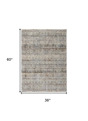 HomeRoots 3' Gray, Ivory, and Blue Abstract Area Rug with Fringe - Elegant Power Loomed Design for Any Room 3' X 5' 567246