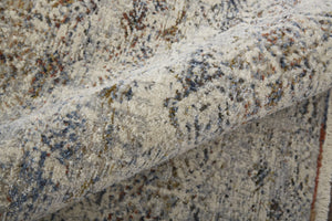 HomeRoots 3' Gray, Ivory, and Blue Abstract Area Rug with Fringe - Elegant Power Loomed Design for Any Room 10' Runner 567247
